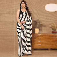 Thumbnail for Women's Partywear Designer Black&White Georgette Fancy Saree - Satrangi - Distacart