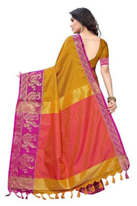 Thumbnail for Vamika Banarasi Jacquard Weaving Mustard Saree (DHONI MUSTARD)