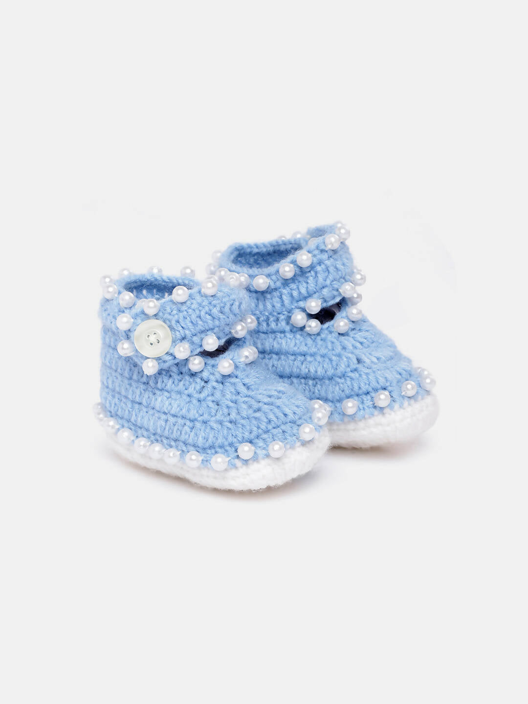 Chutput Kids Woollen Hand Knitted Self Desgin Detailed Booties - Blue - Distacart