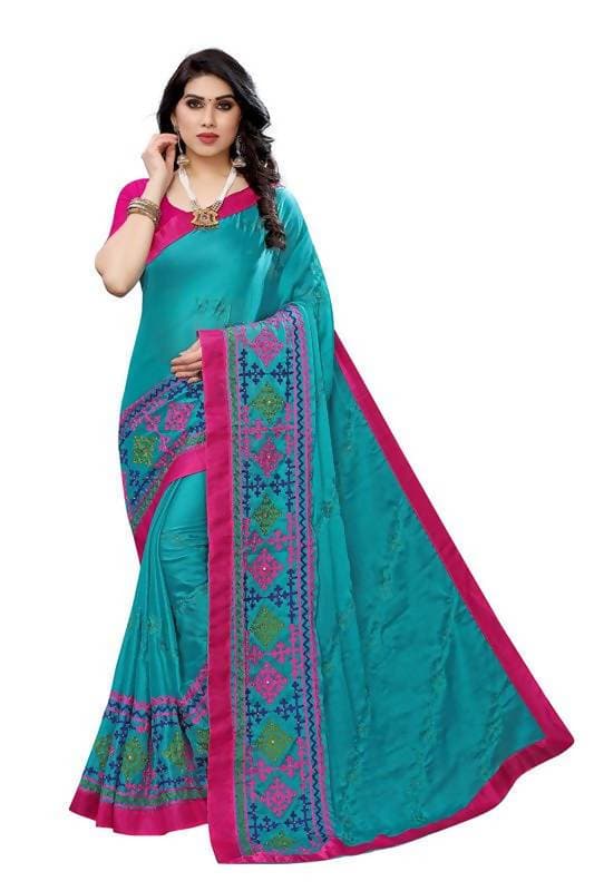 Vamika Rama Green Chiffon Emboridered Saree (SUIDHAGA RAMA)