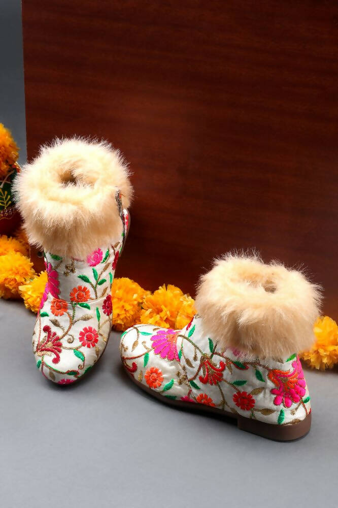 Tiny Bugs Girls Embroidered Anckle Ethnic Boots-Beige - Distacart