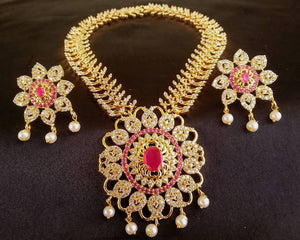 AD Ruby Bridal Traditional Necklace Set