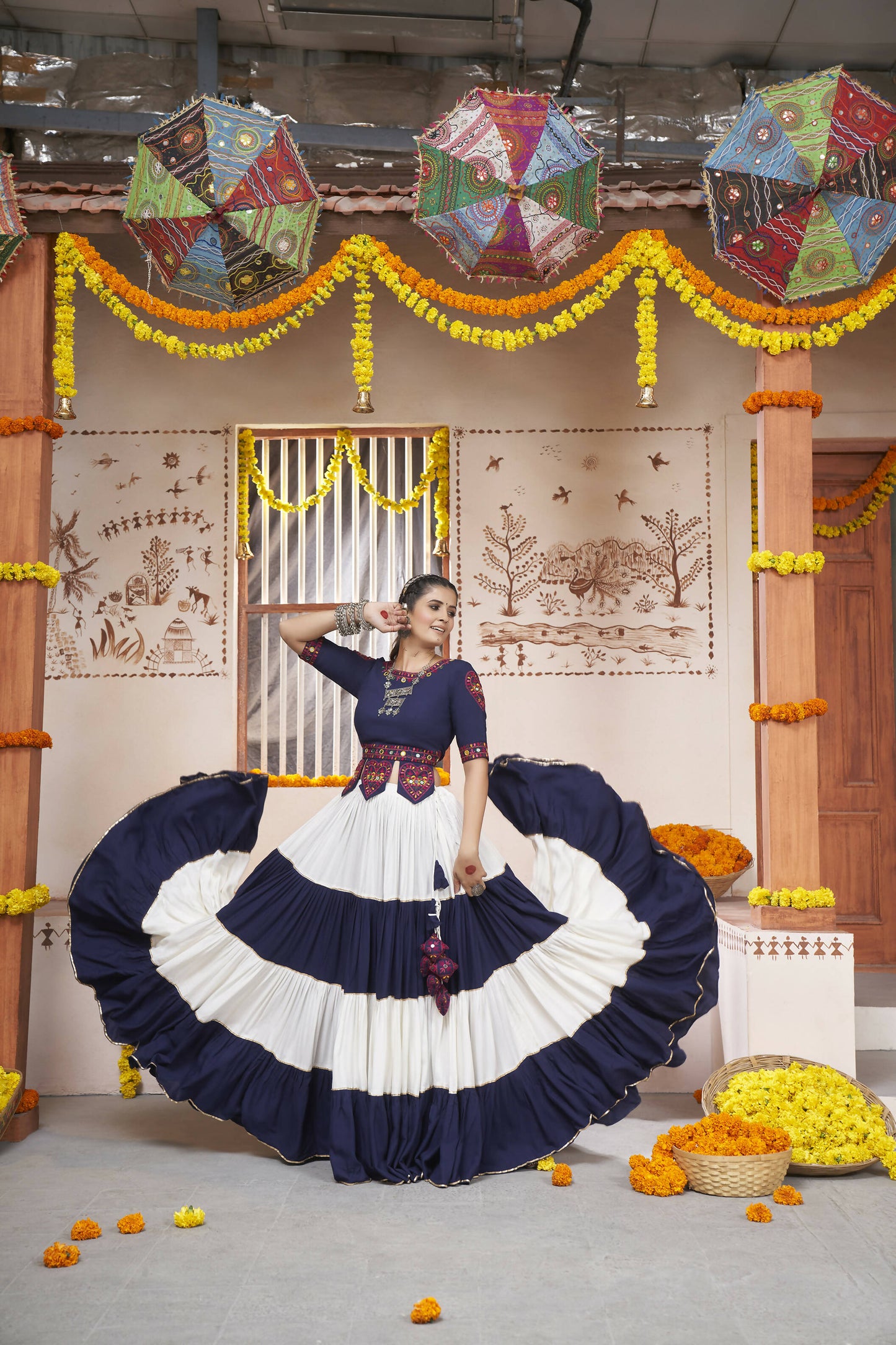 Multi Color Viscose Rayon Navratri Lehenga Choli with Dupatta - Raas - Distacart