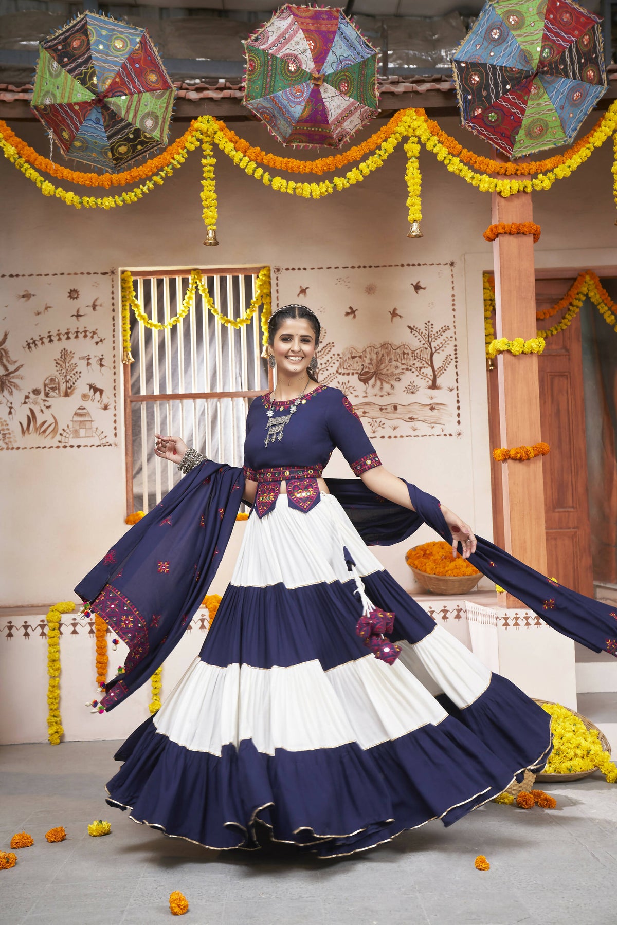 Multi Color Viscose Rayon Navratri Lehenga Choli with Dupatta - Raas - Distacart