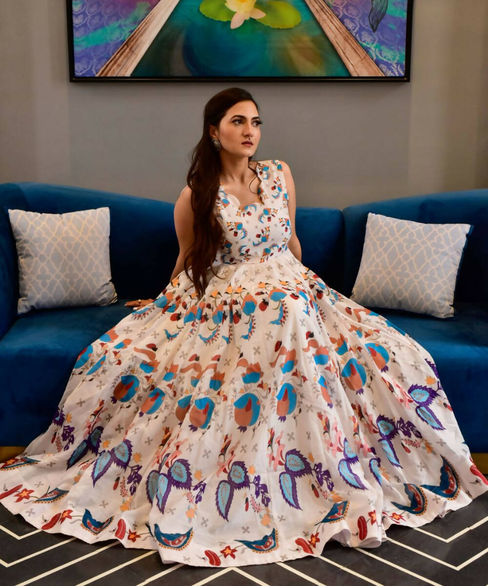 Casual Designer Offwhite Cotton Silk Gown - Anbazaar - Distacart