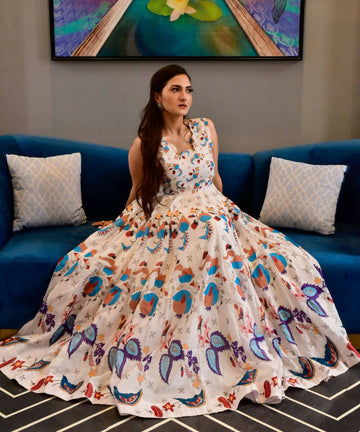 Casual Designer Offwhite Cotton Silk Gown - Anbazaar - Distacart