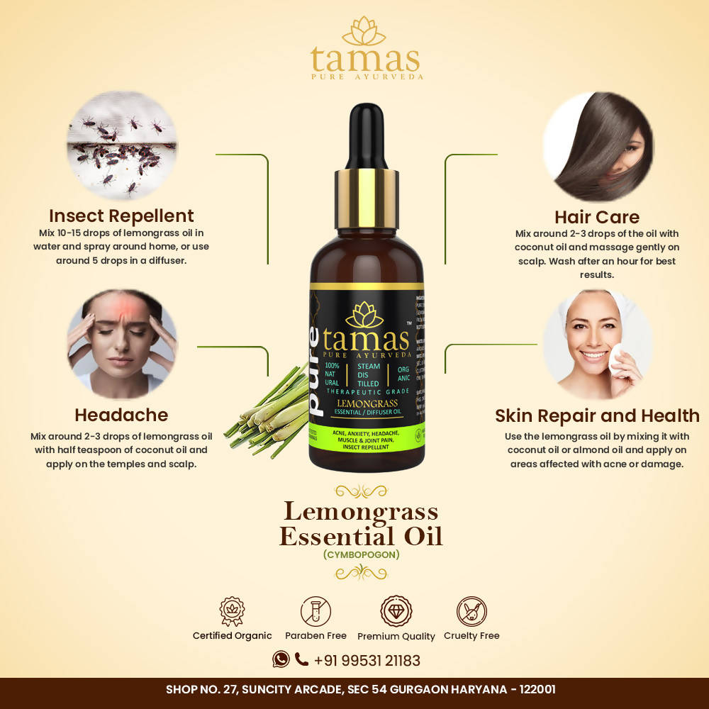 Tamas Pure Ayurveda 100% Organic Lemongrass Essential Oil-USDA Certified Organic - Distacart