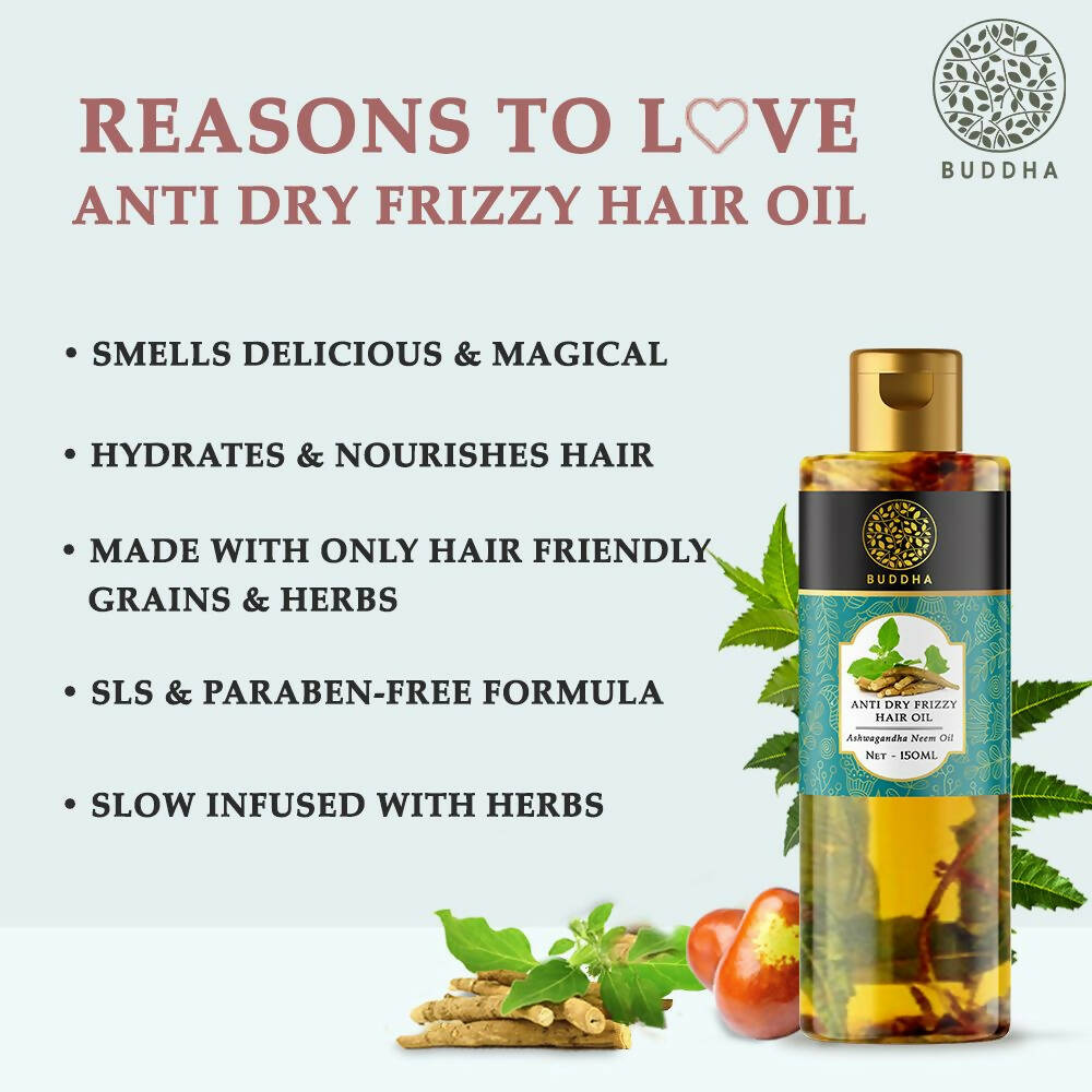 Buddha Natural Anti Dry Frizzy Hair Oil - For Instant Shine, Smoothness & Soft Hair - Distacart