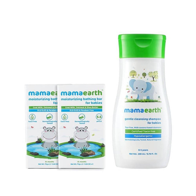 Mamaearth Moisturizing Bathing Bar (Pack of 2) + Gentle Cleansing Shampoo