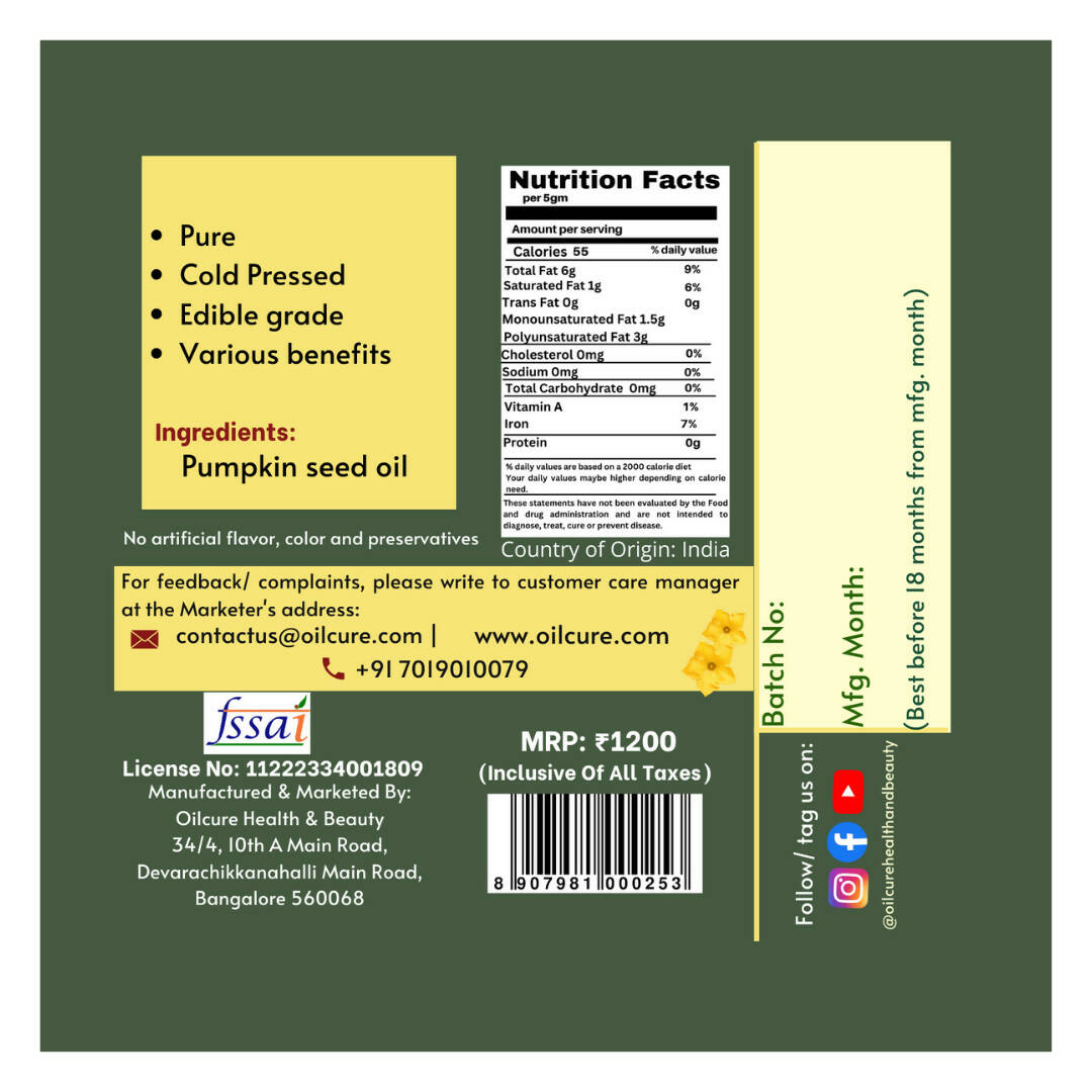Oilcure Pumpkin Seed Oil Cold Pressed - Distacart