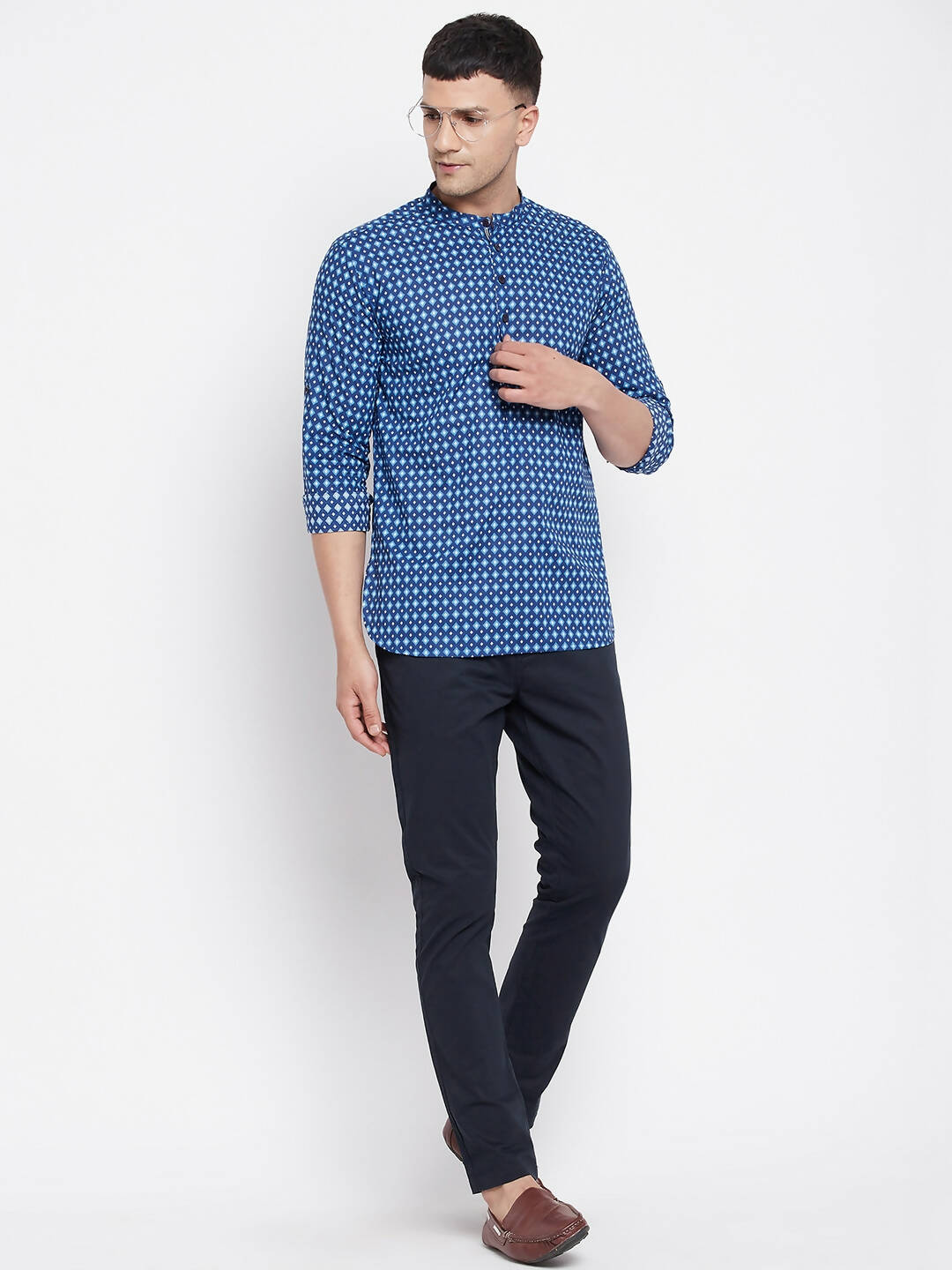 Even Apparels Blue Men's Pure Cotton Kurta With Band Collar - Distacart