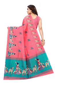 Thumbnail for Vamika Pink Kalamkari With Jhalar Khadi Silk Saree - Distacart
