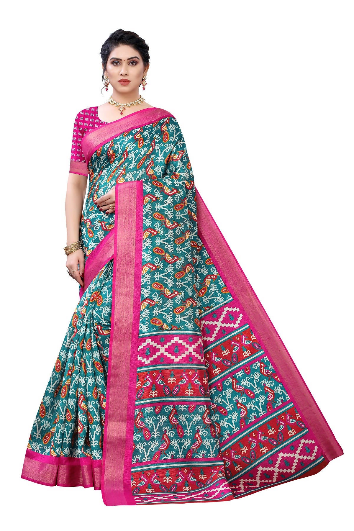 Vamika Rama Green Linen Jari Border Saree (JANKI RAMA) - Distacart