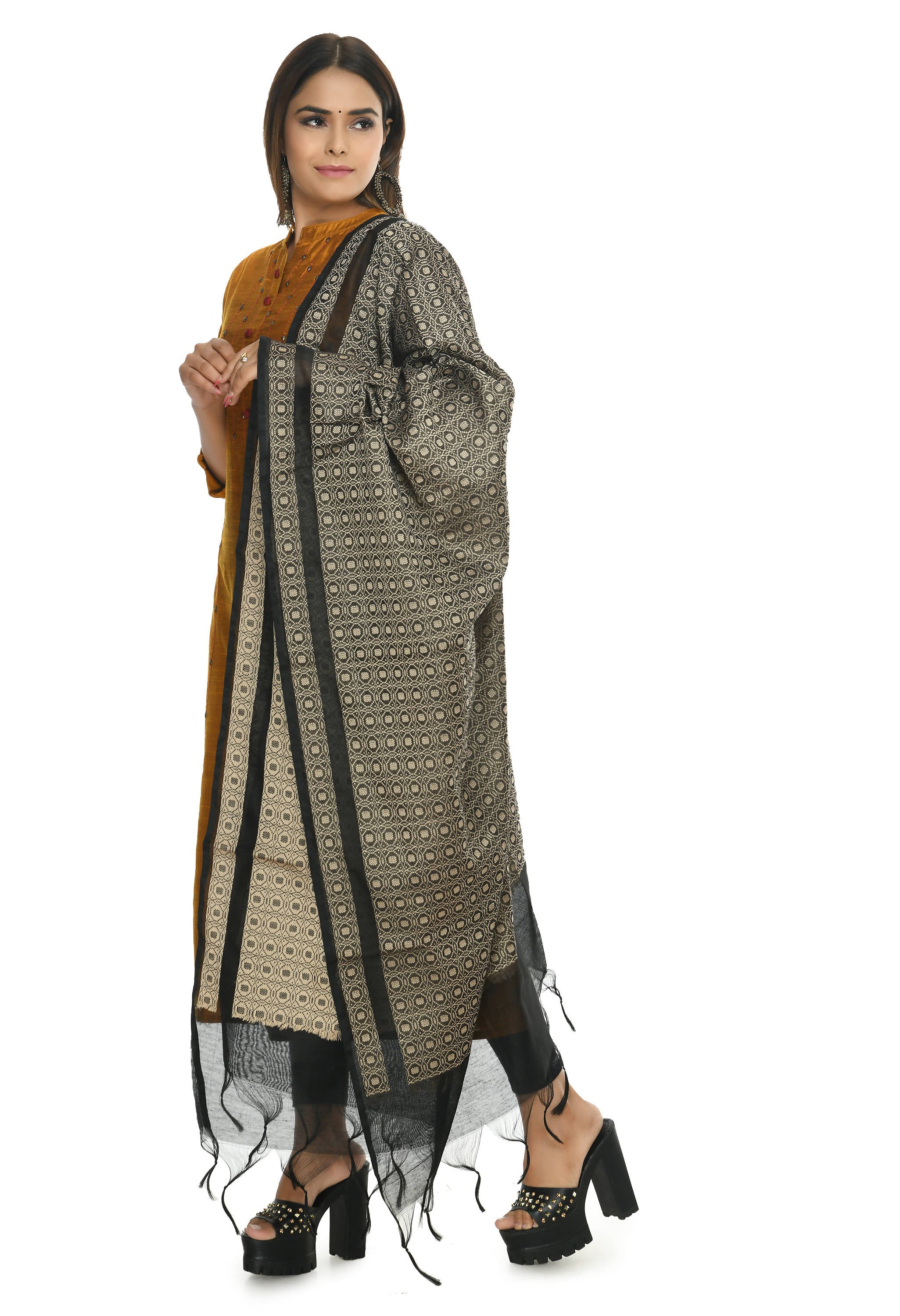 Mominos Fashion Moeza Beautiful Handloom Cotton Black Dupatta - Distacart