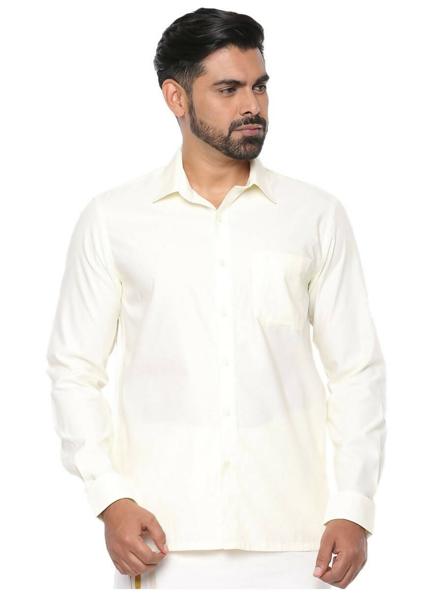 Ramraj Cotton Mens Poly Cotton Cream Colour Full Sleeve Shirt - Distacart
