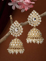 Thumbnail for NVR Women Gold-Plated Handcrafted Kundan Jhumka Earrings - Distacart