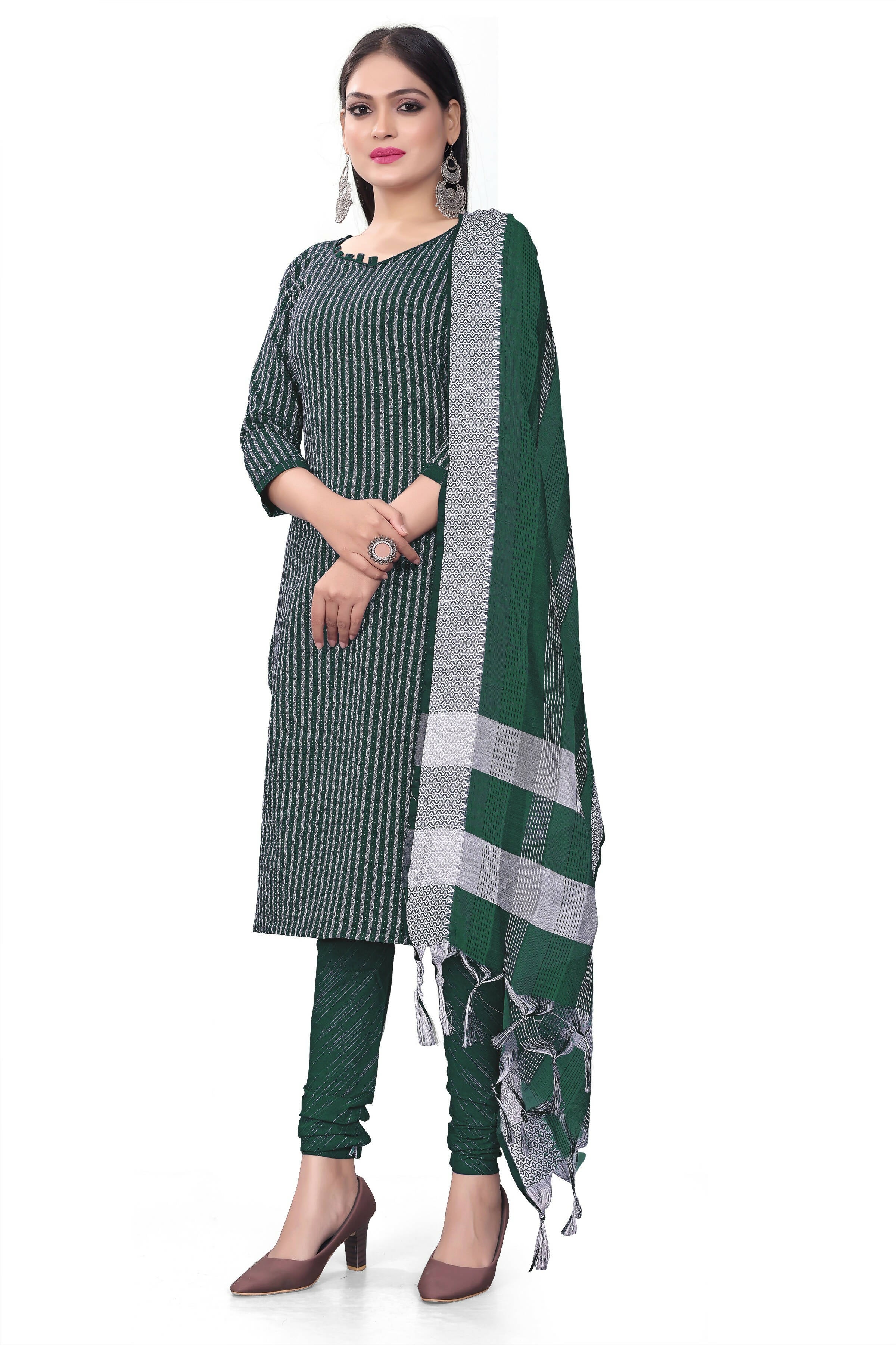 Green Cotton Jacquard Woven Unstitched Dress Material - Amara - Distacart