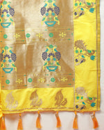 Thumbnail for Lorenvalley Fashion Yellow Soft Paithani Silk Woven Design Gold Zari Meenakari Weaving Saree - Distacart