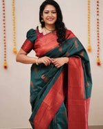 Thumbnail for DEIANA'S Beautiful Golden Jari with New Design Soft Lichi Silk Saree - Teal - Distacart