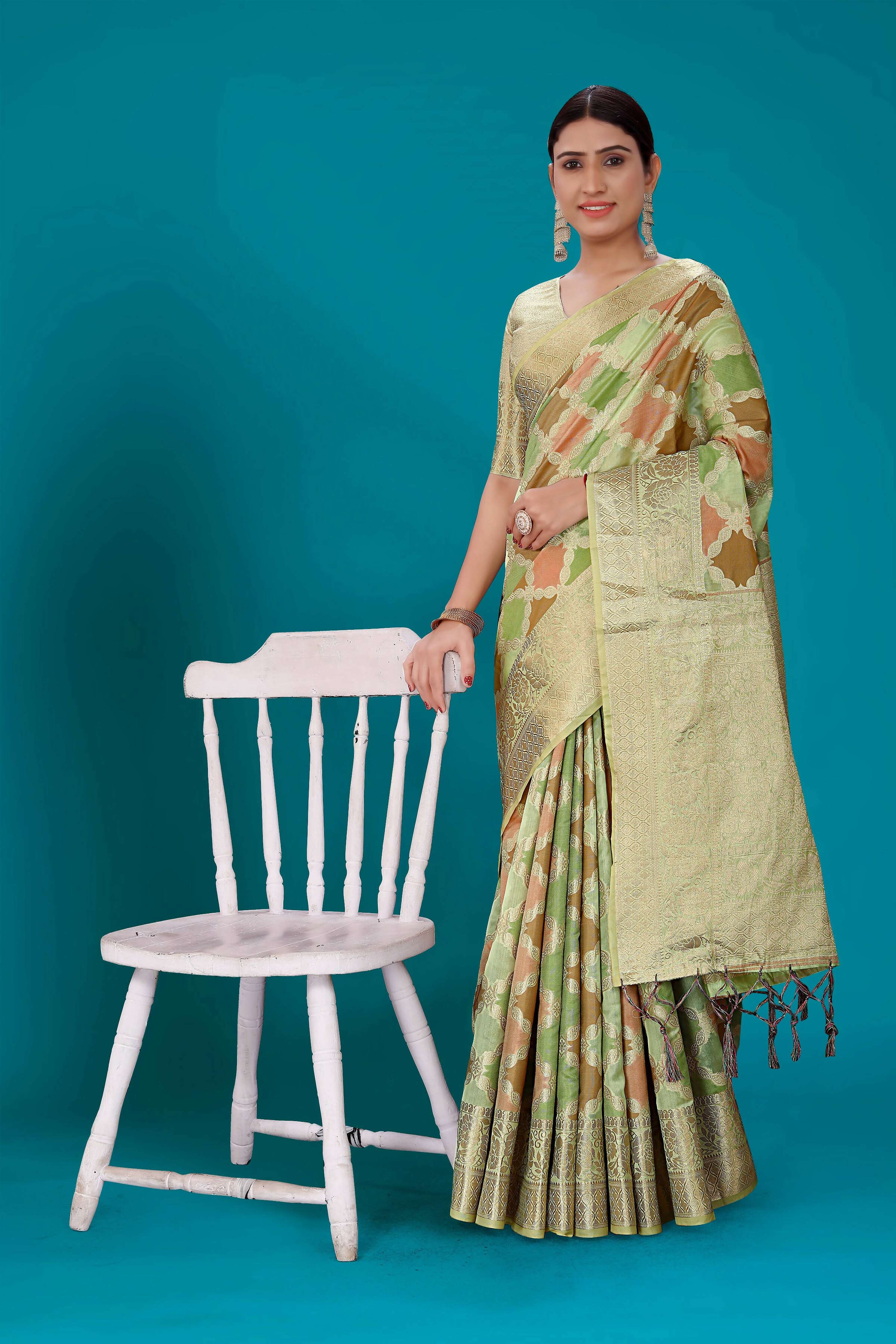 Pista Soft Organza Woven Design Saree with Unstitched Blouse Piece - Zaara - Distacart