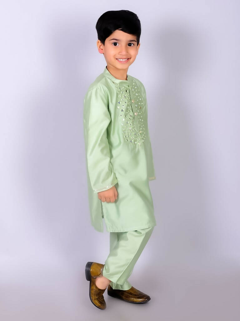 Lil Drama Ethnic Boys Green Kurta with Pant set - Distacart