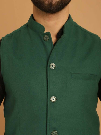 Even Apparels Pure Wool Nehru Jacket - Green - Distacart