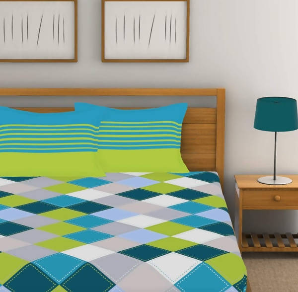 Vamika Printed Cotton Multicolor Latest Design Bedsheet With Pillow Covers (LEOC_CHECK_SG) - Distacart