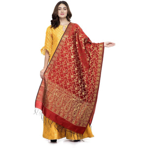 A R Silk Women's Vanarsi Silk Zari Embroidery Mehroon Fancy Dupatta