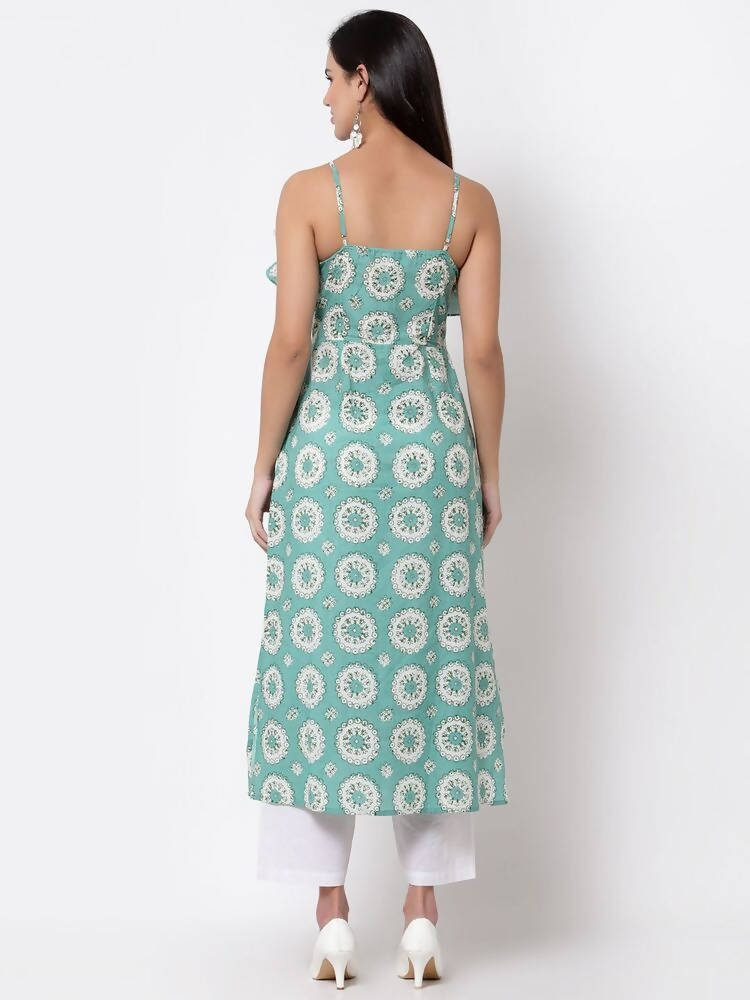 Myshka Women's Blue cotton Printed Sleeveless S Casual Dress