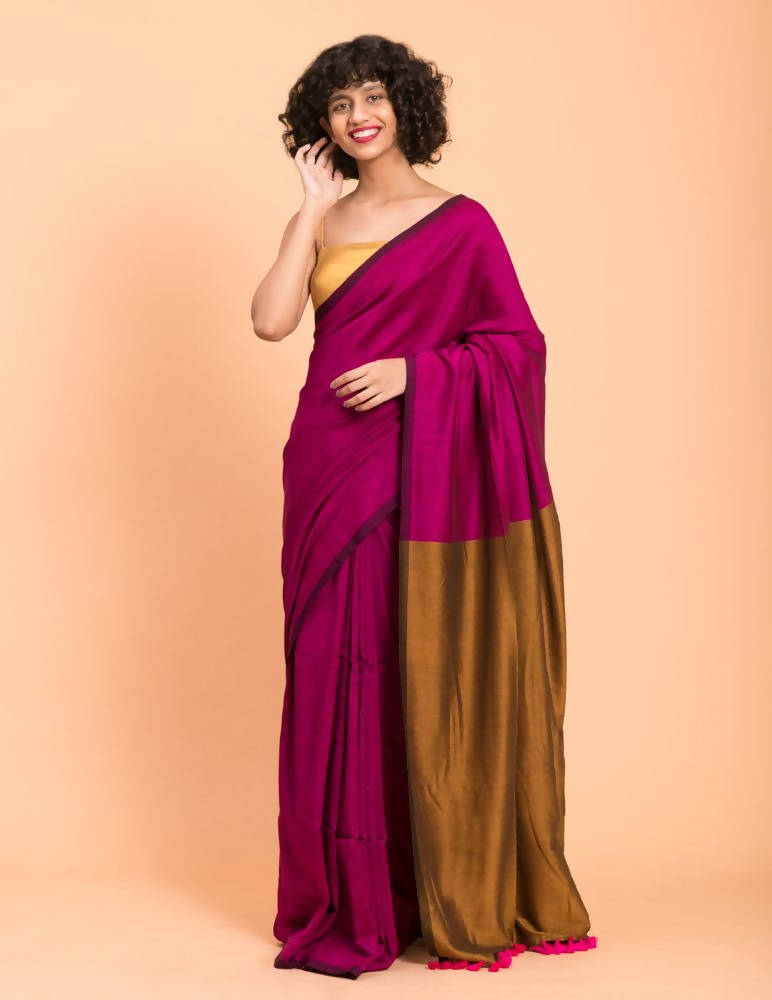 Suta Pink Golden Colorblocked Saree - Distacart