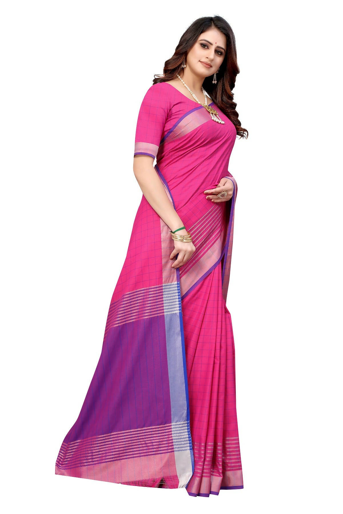 Vamika Pink Cotton Silk Saree - Distacart