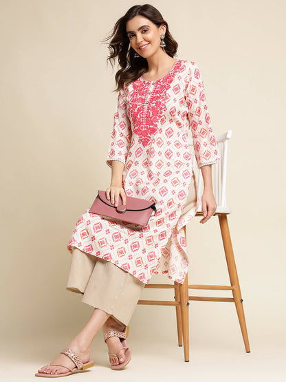 Pink Poly Rayon Aztec Printed Straight Fit Kurta - Prasuti - Distacart