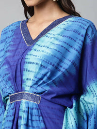 Thumbnail for Ahalyaa Women Royal Blue Crepe Digital Printed Kaftan Kurta - Distacart