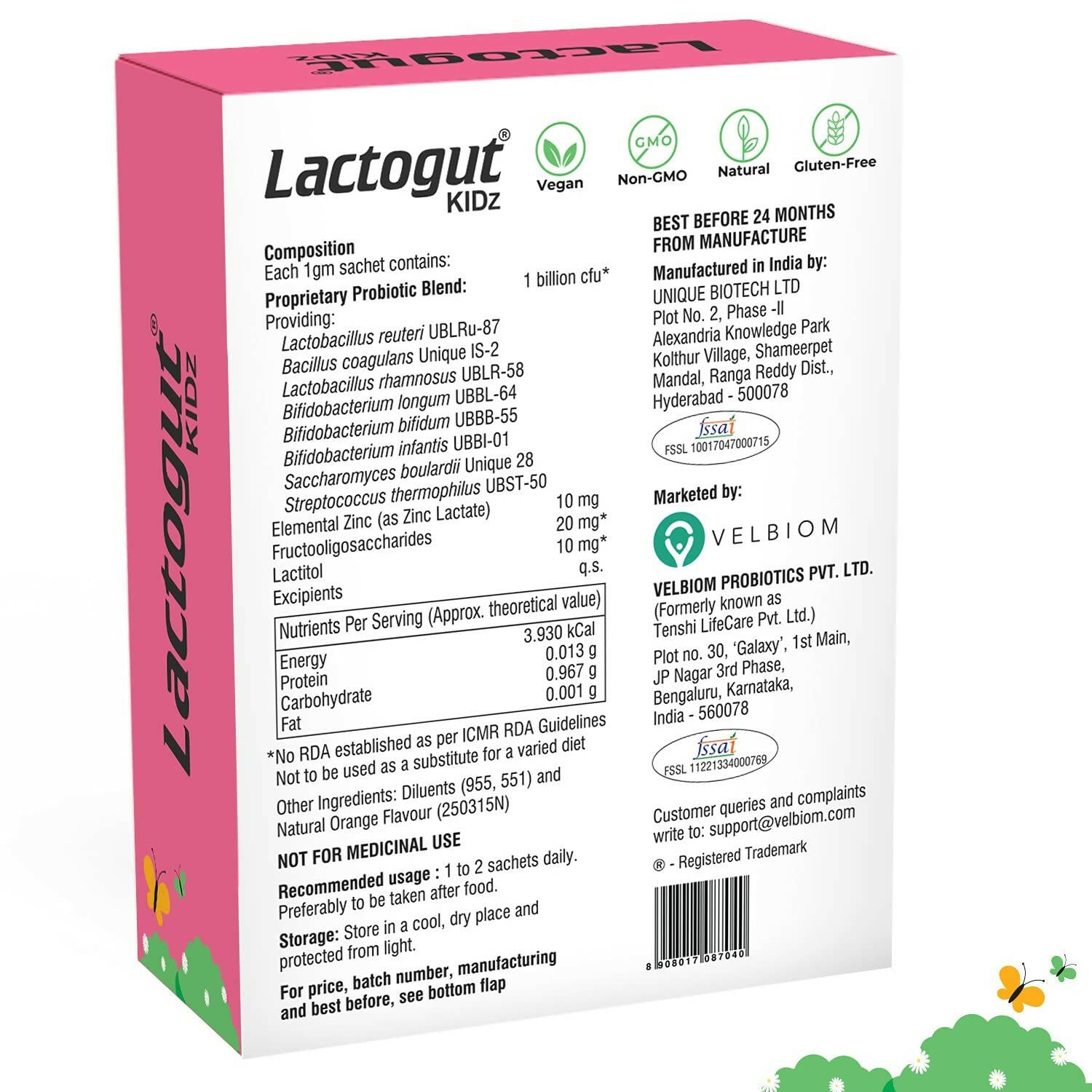 Velbiom Lactogut Kidz Probiotics Powder For Kids - Distacart