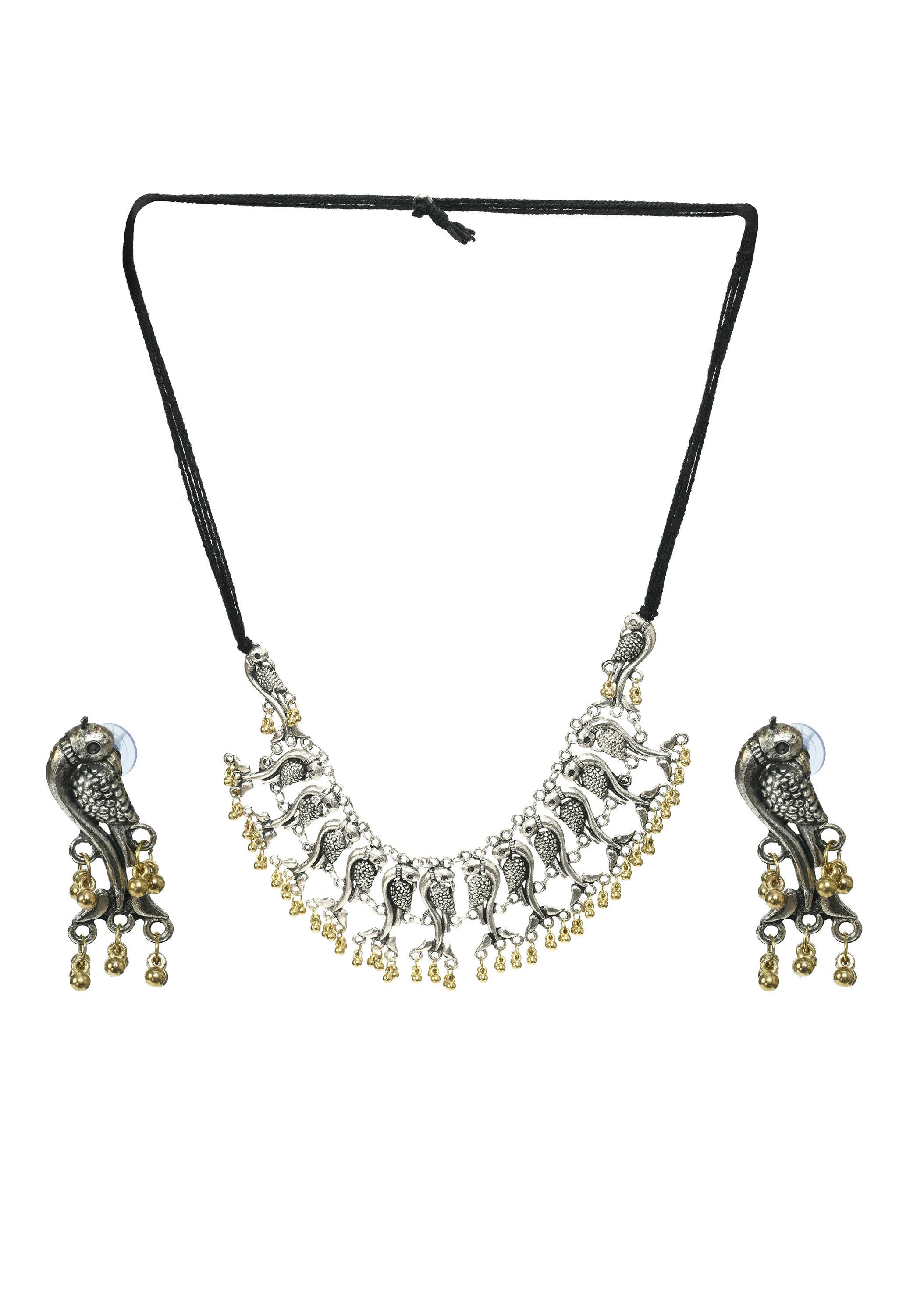 Mominos Fashion Johar Kamal Oxidised Silver-Plated Brass Finish Peacock Choker For Women (Silver/Golden) - Distacart