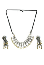 Thumbnail for Mominos Fashion Johar Kamal Oxidised Silver-Plated Brass Finish Peacock Choker For Women (Silver/Golden) - Distacart