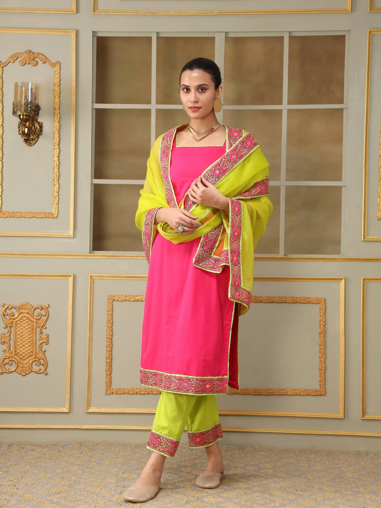 Pomcha Jaipur Pink Saadgi Gulabi Lace Pink Straight Suit Set - Distacart
