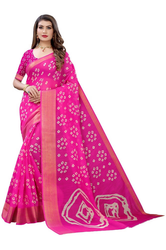 Vamika Pink Color Linen Jari Border Saree