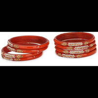 Thumbnail for Afast Bridal Wedding & Party Fashionable Colorful Glass Bangle/Kada Set, Pack Of 8 - Red - Distacart