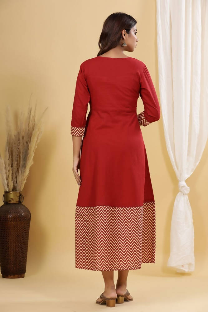 Yufta Maroon A-Line Anarkali Kurta