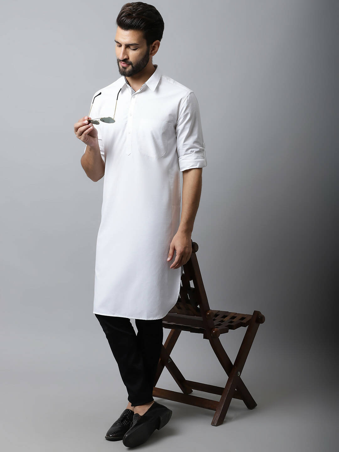 Even Apparels White Color Pure Cotton Solid Men's Kurta With Shirt Collar (SLD1203) - Distacart