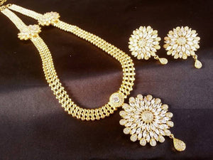 White Cz Bridal Long Necklace Set