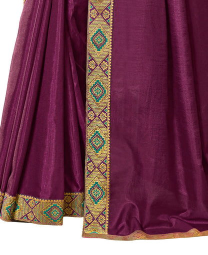 Purple Solid Vichitra Saree With Unstitched Blouse Piece - Selena - Distacart