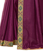 Thumbnail for Purple Solid Vichitra Saree With Unstitched Blouse Piece - Selena - Distacart