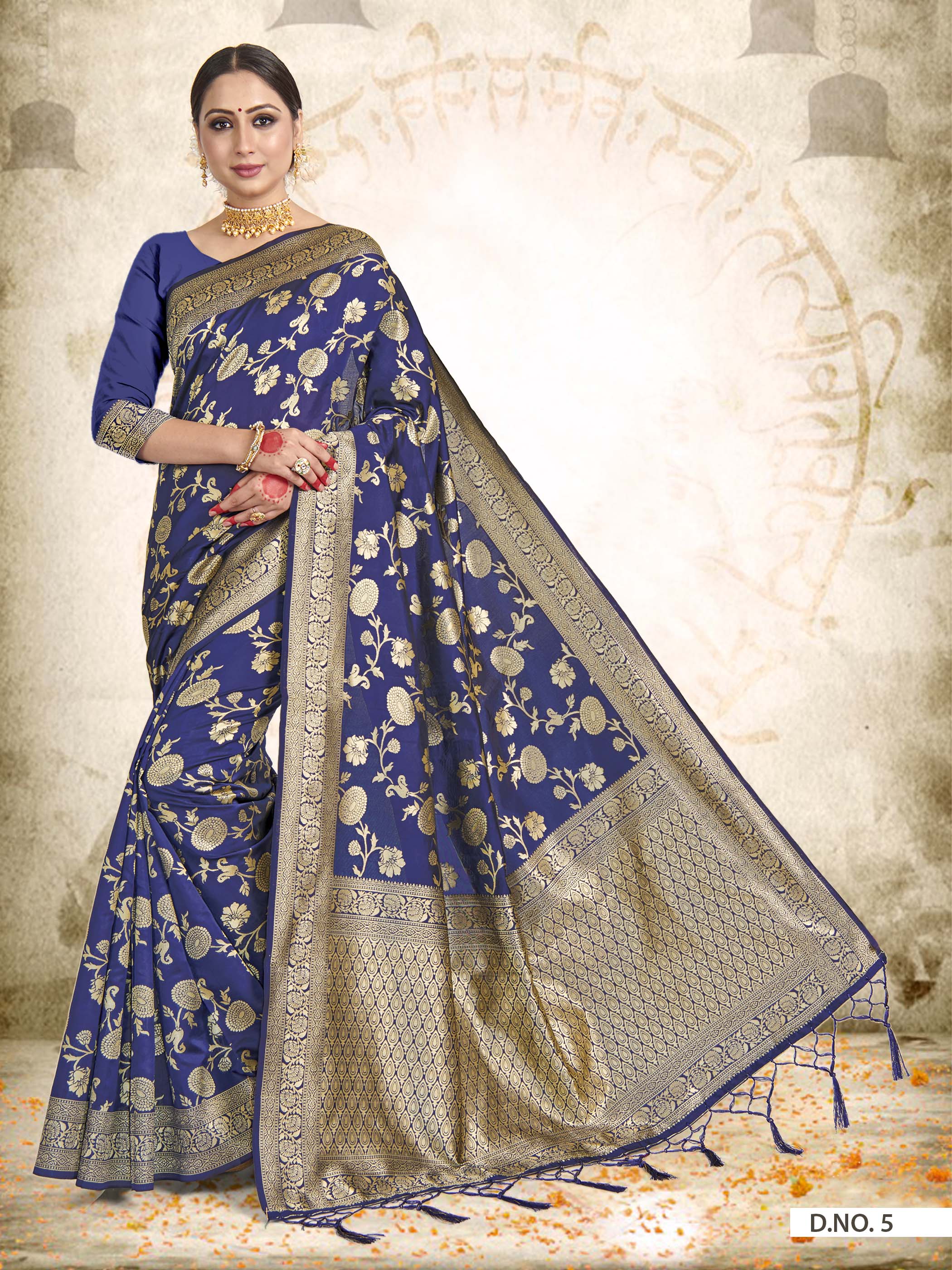 Vardha Space Blue Woven Zari Jaal Banarasi Saree