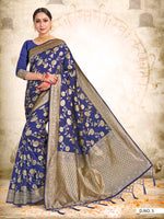 Thumbnail for Vardha Space Blue Woven Zari Jaal Banarasi Saree