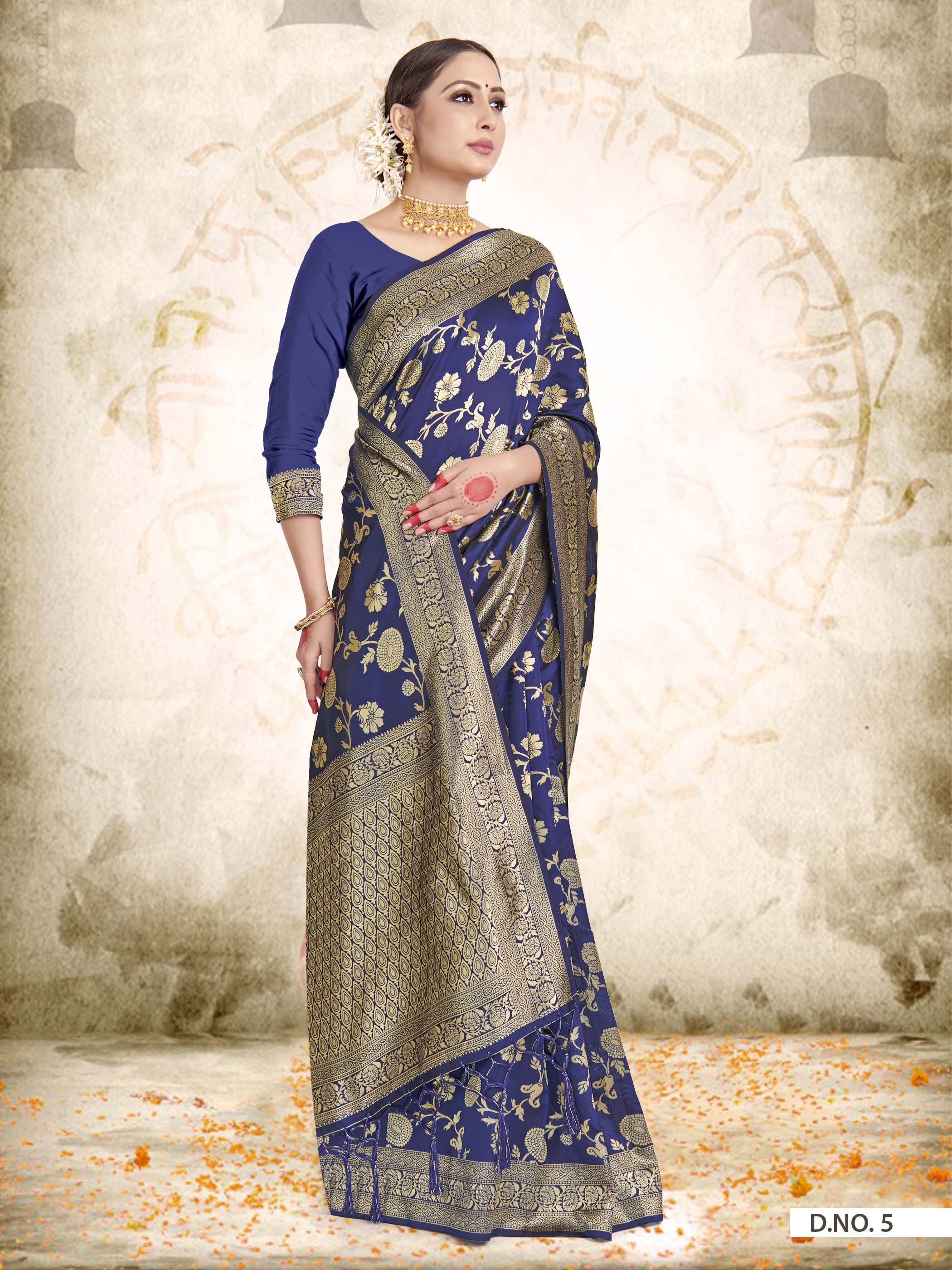 Vardha Space Blue Woven Zari Jaal Banarasi Saree