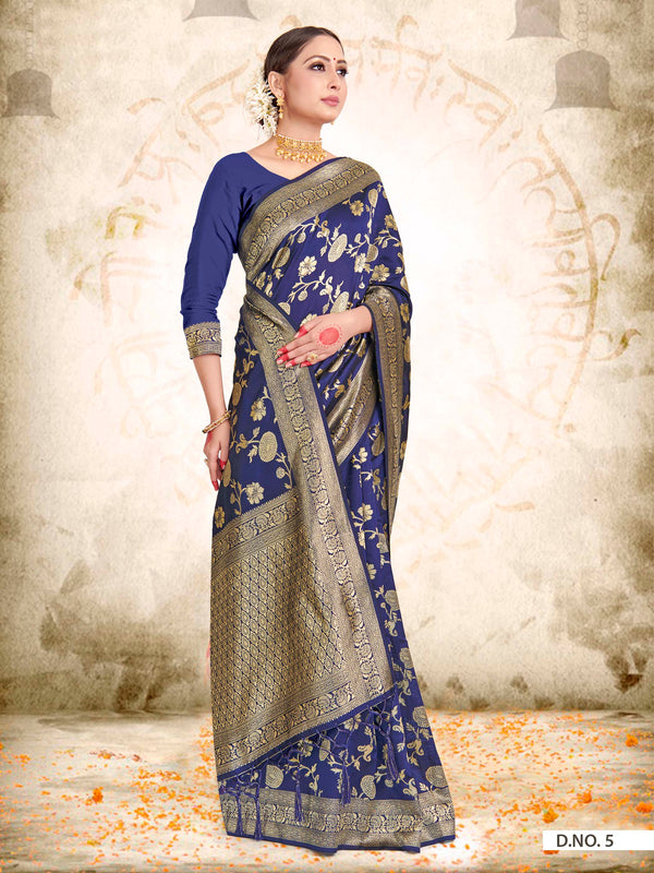 Vardha Space Blue Woven Zari Jaal Banarasi Saree