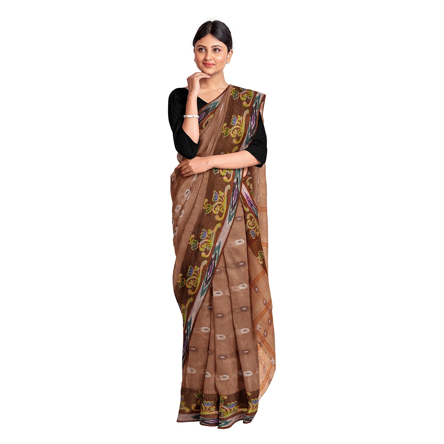 Exclusive Collection 100% Pure Cotton Brown Tant Saree With Hand Weaving Work - Distacart