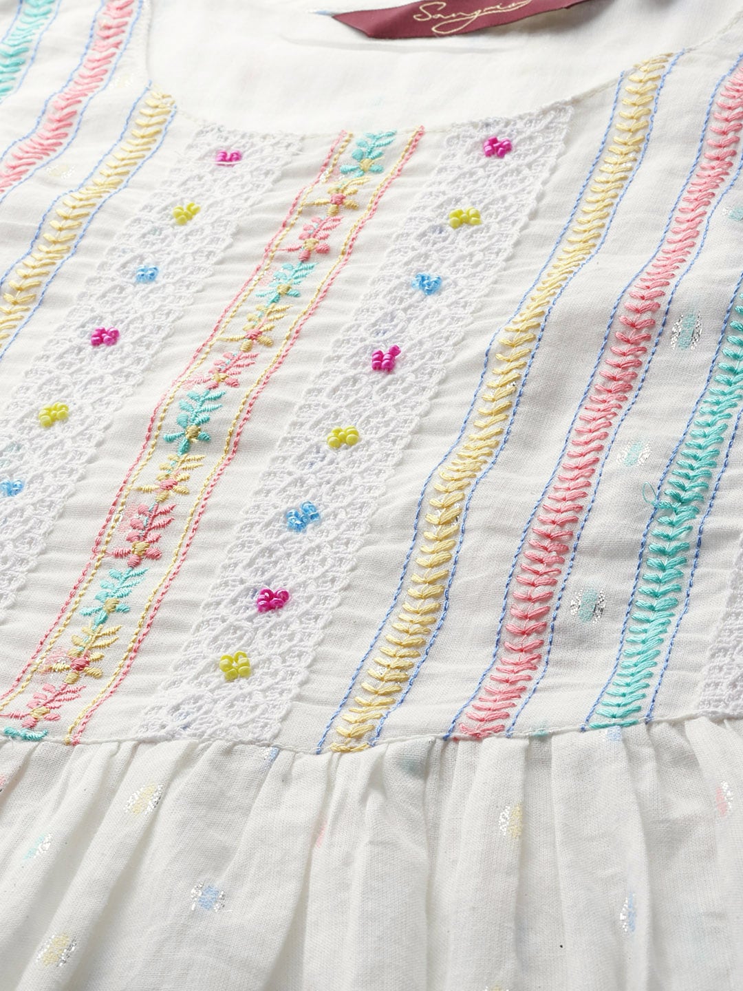 Sangria Women Embroidered Thread Work Pure Cotton Kurta with Palazzos & With Dupatta - Distacart